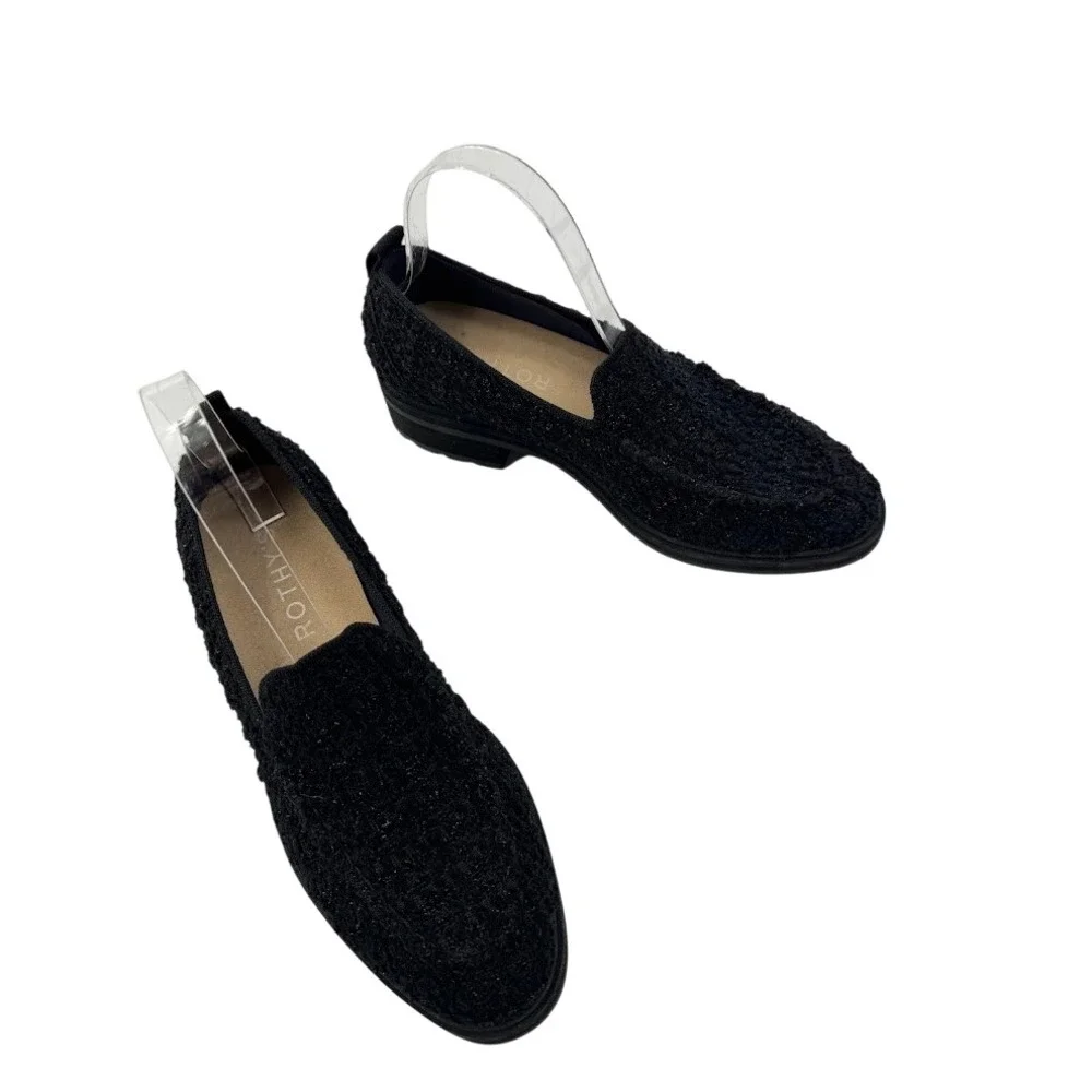 Rothy's The Lug Loafer Boucle Black Merino Wool Textured Knit‎ Size 8.5